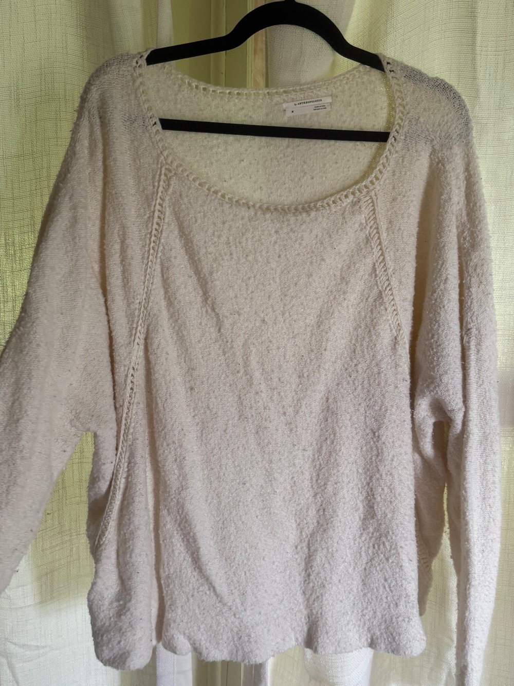 Anthropologie Cream Scoop-Neck Textured Pullover